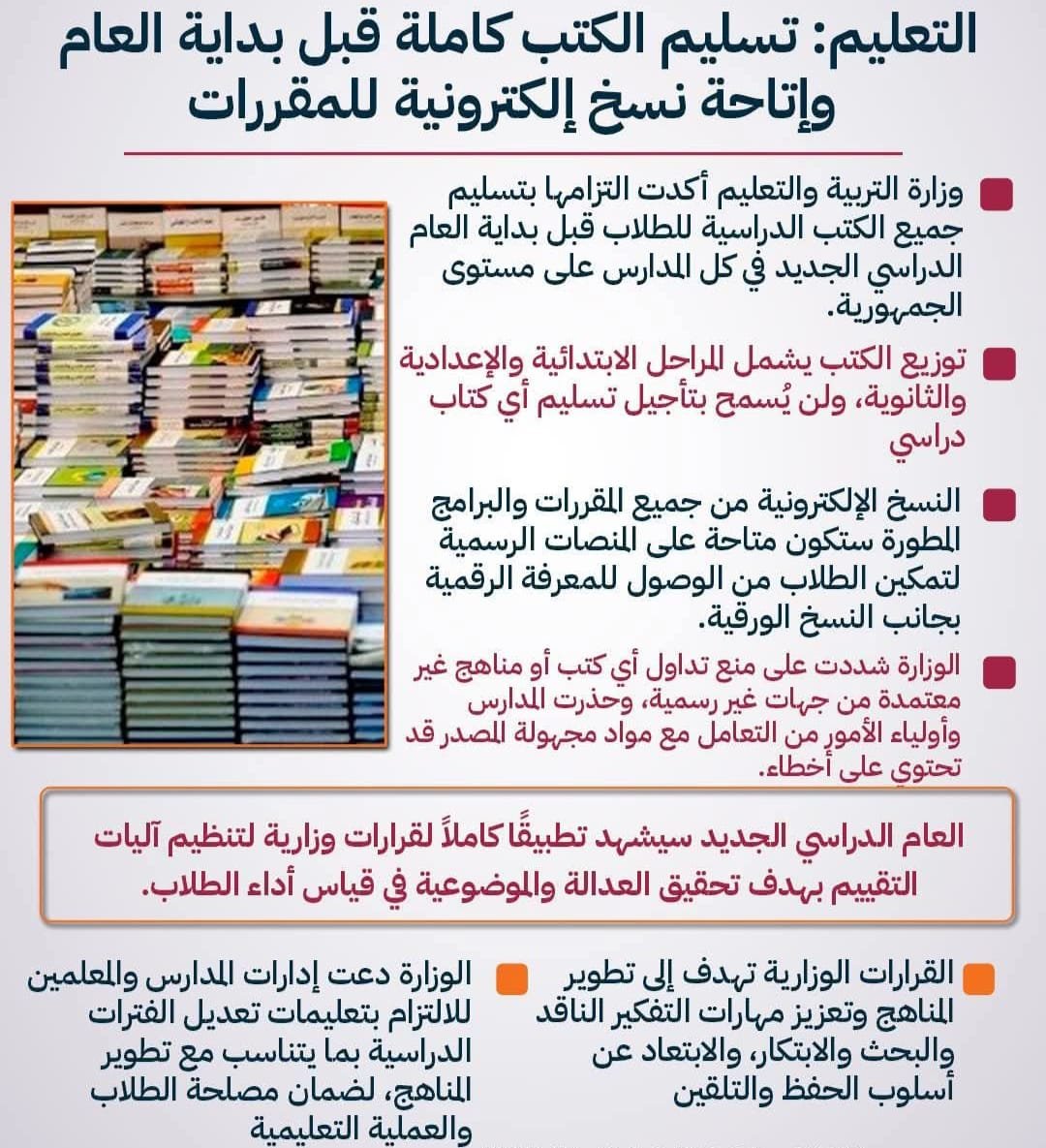 تسليم الكتب كاملة قبل بداية العام   وإتاحة نسخة. إلكترونية